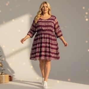 Purple Tie Dye Boho Mini Dress Womens 1X Peach Love California Resort Vacation